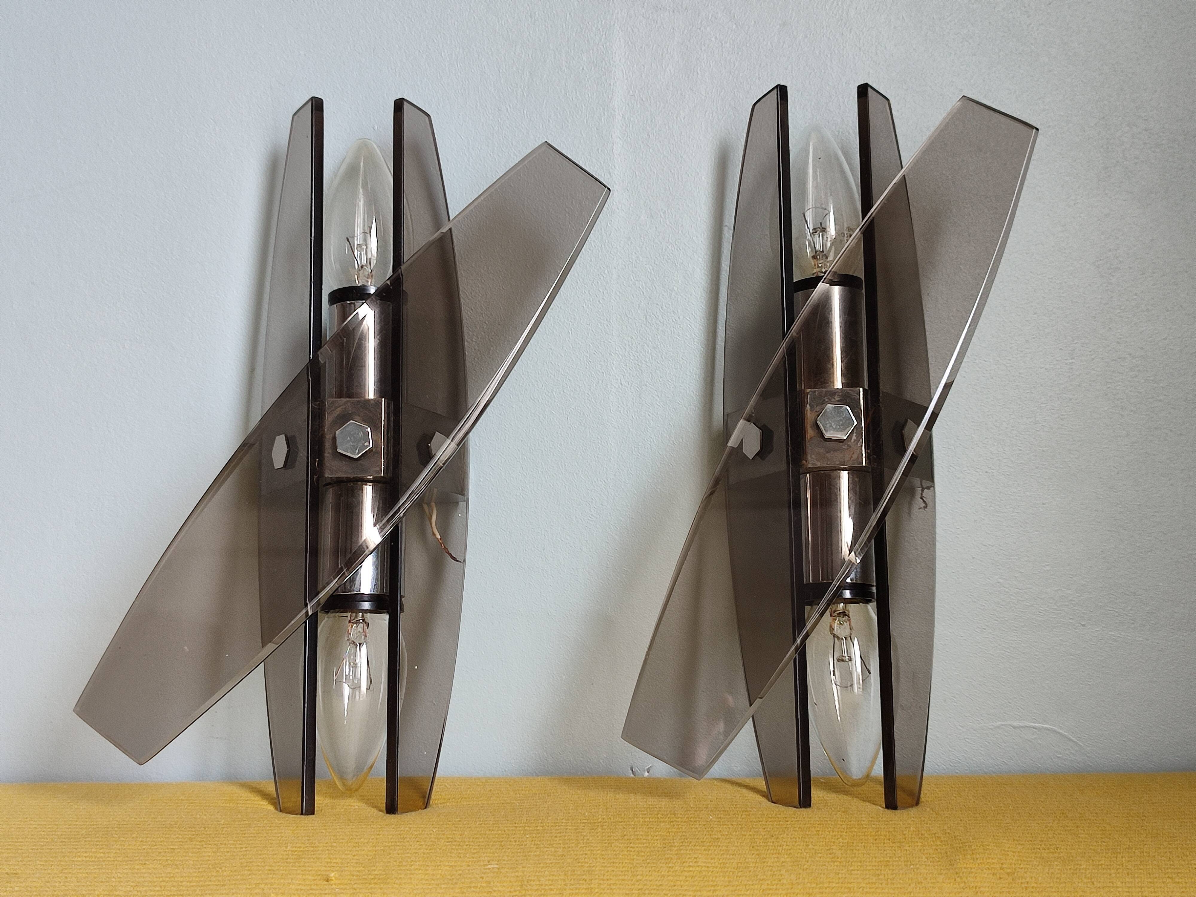 Pair of vintage design double fires smoked glass