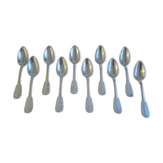 Christofle - Set of 10 Cluny pattern table spoons in silver-plated metal.