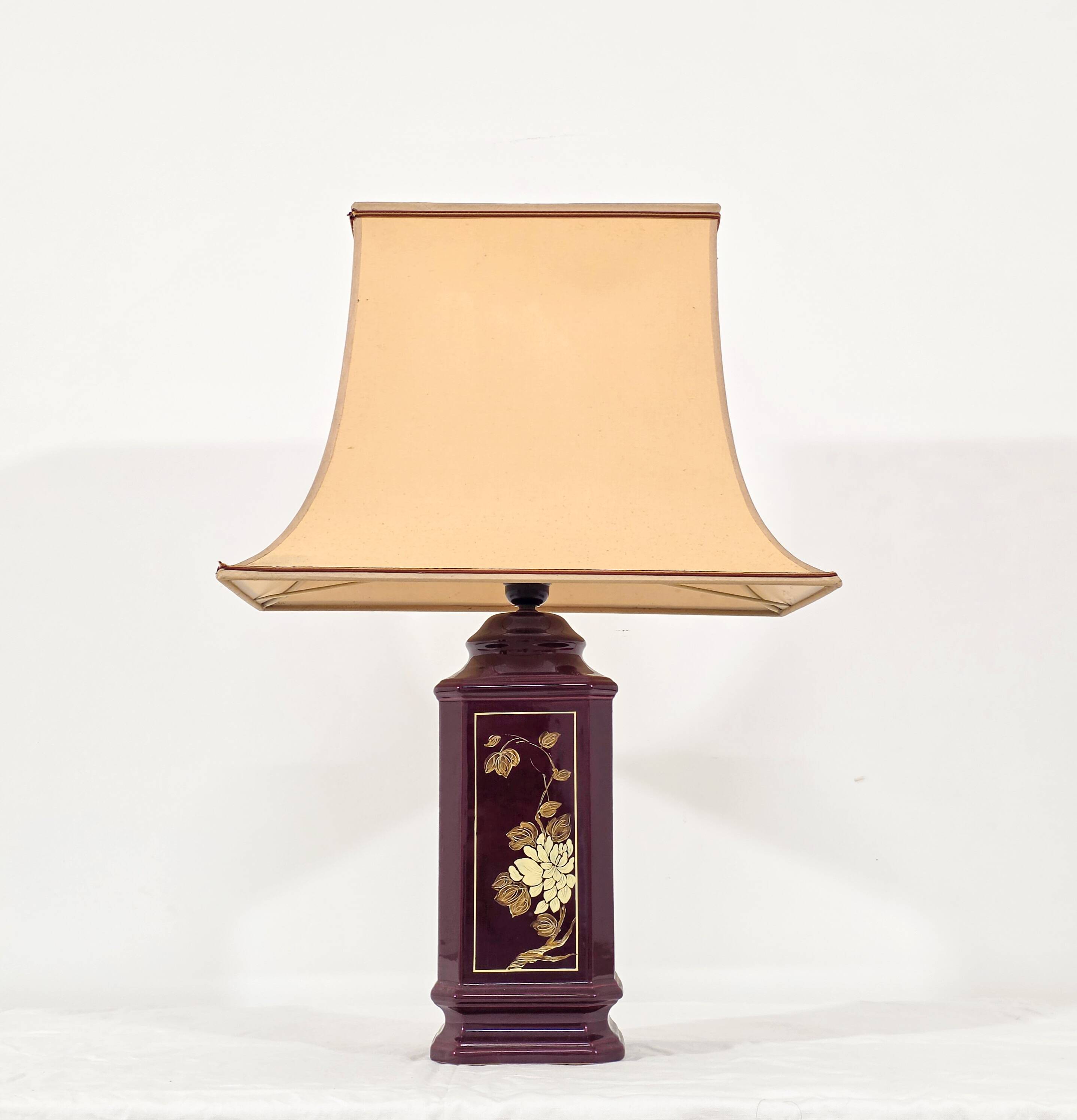 Glazed ceramic lamp with fabric shade, 1970s
