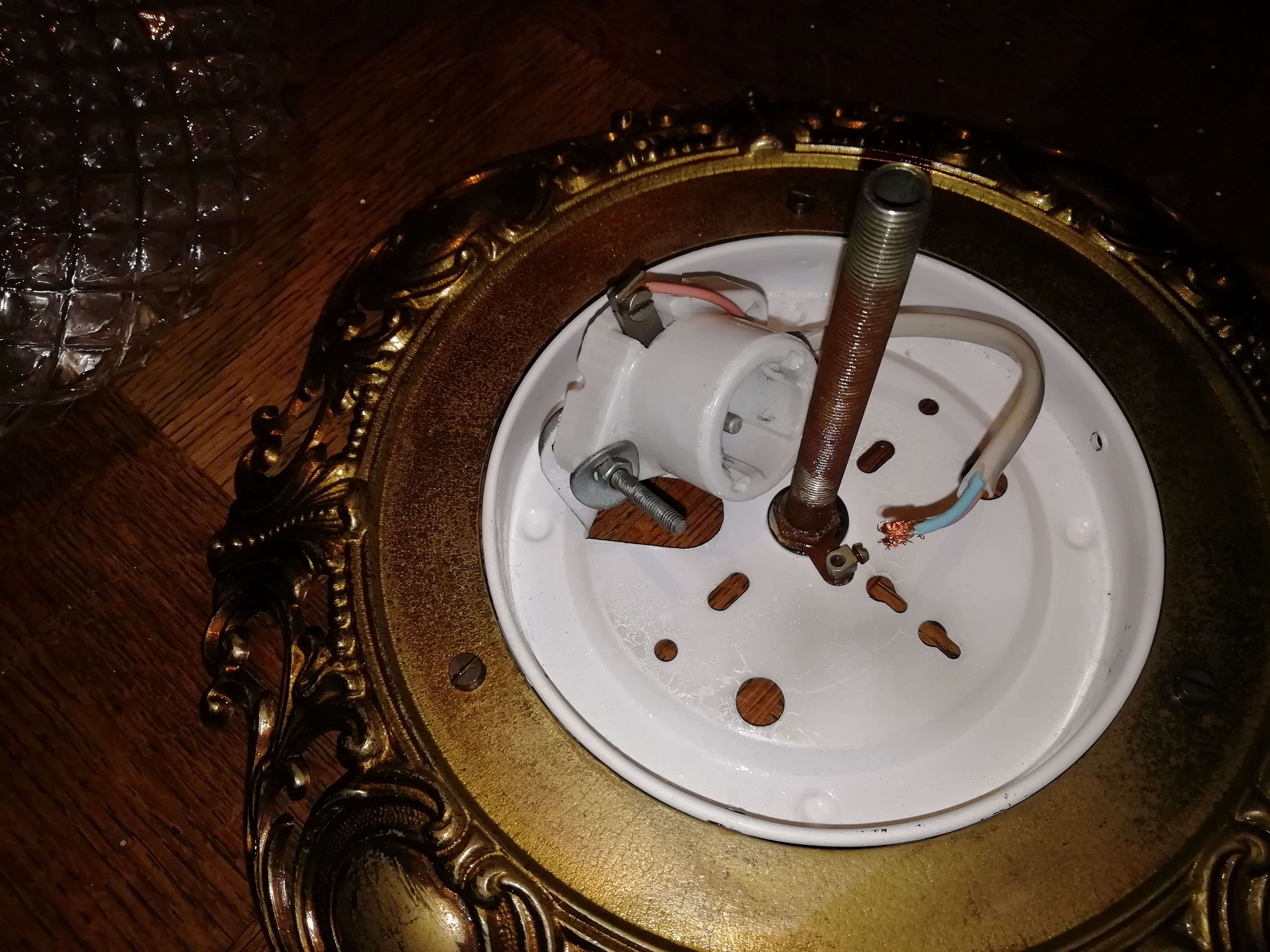 Ghidini 50s glass and bronze art deco ceiling light