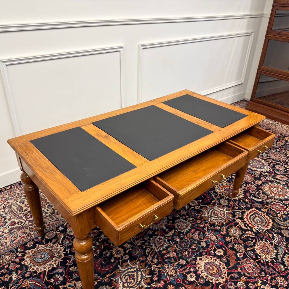 Classic English Writing Desk Black Leather