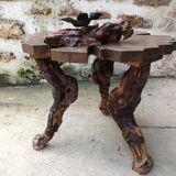 Table basse feuille en bois vintage avec cendrier