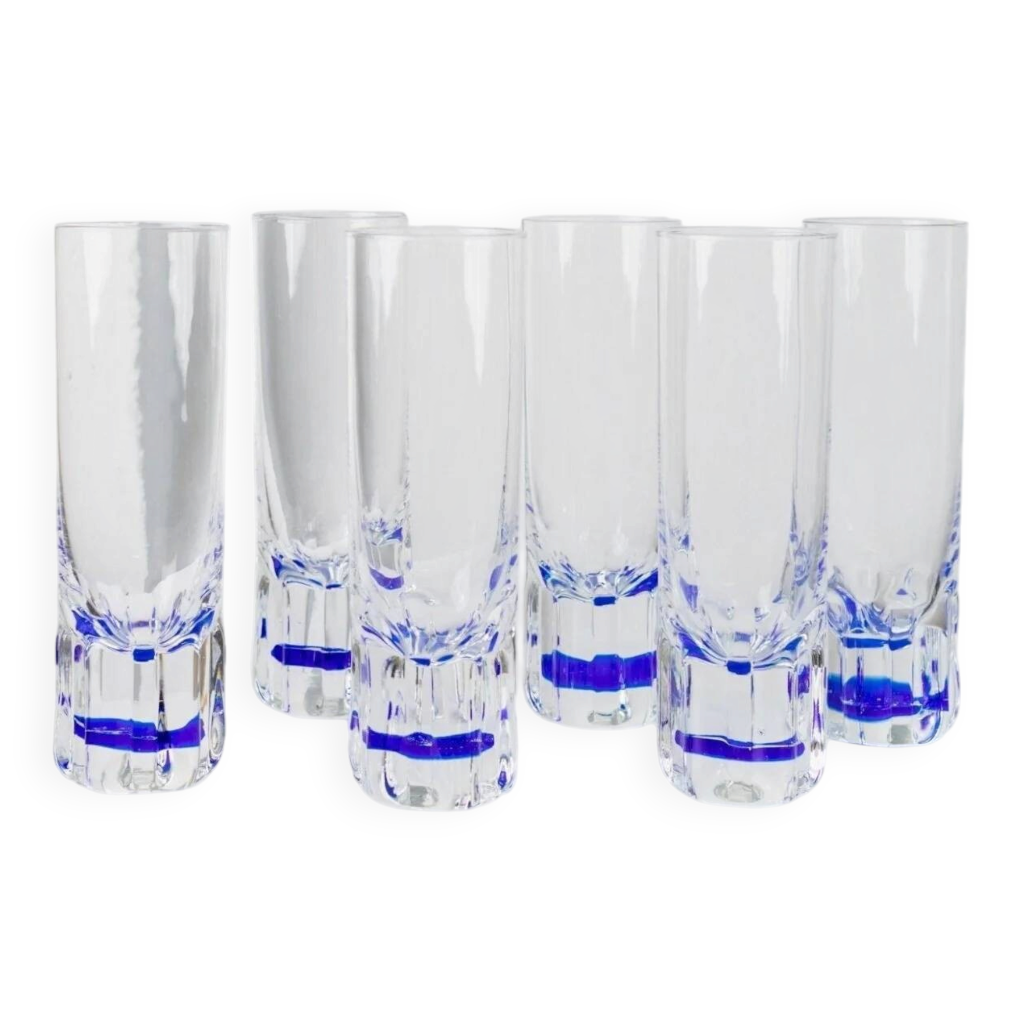 6 vintage drinking glasses from Italy from the 1980s - Set of transparent royal blue water glasses - Mid-Century design