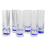 6 verres à boire vintage d’Italie des années 1980 - Ensemble de verres à eau bleu royal transparent - Design Mid-Century