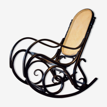 Rocking-chair noir canné bois courbé 1960-70
