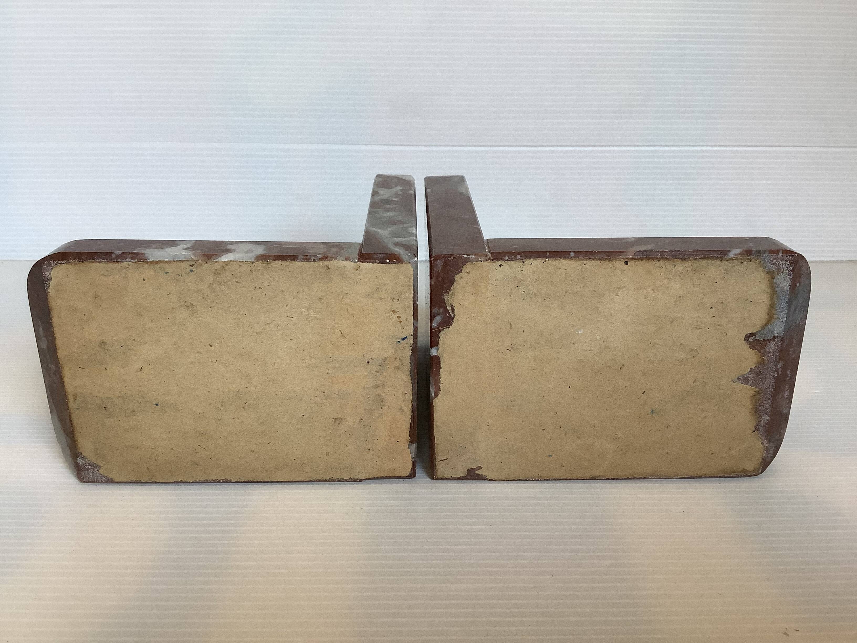 Pair of art deco morello cherry marble bookends