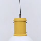 Industrial White Plexiglass and Yellow Varnished Aluminum Pendant, Italy