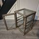 Brown weathered wooden display cabinet with 2 glass shelves.