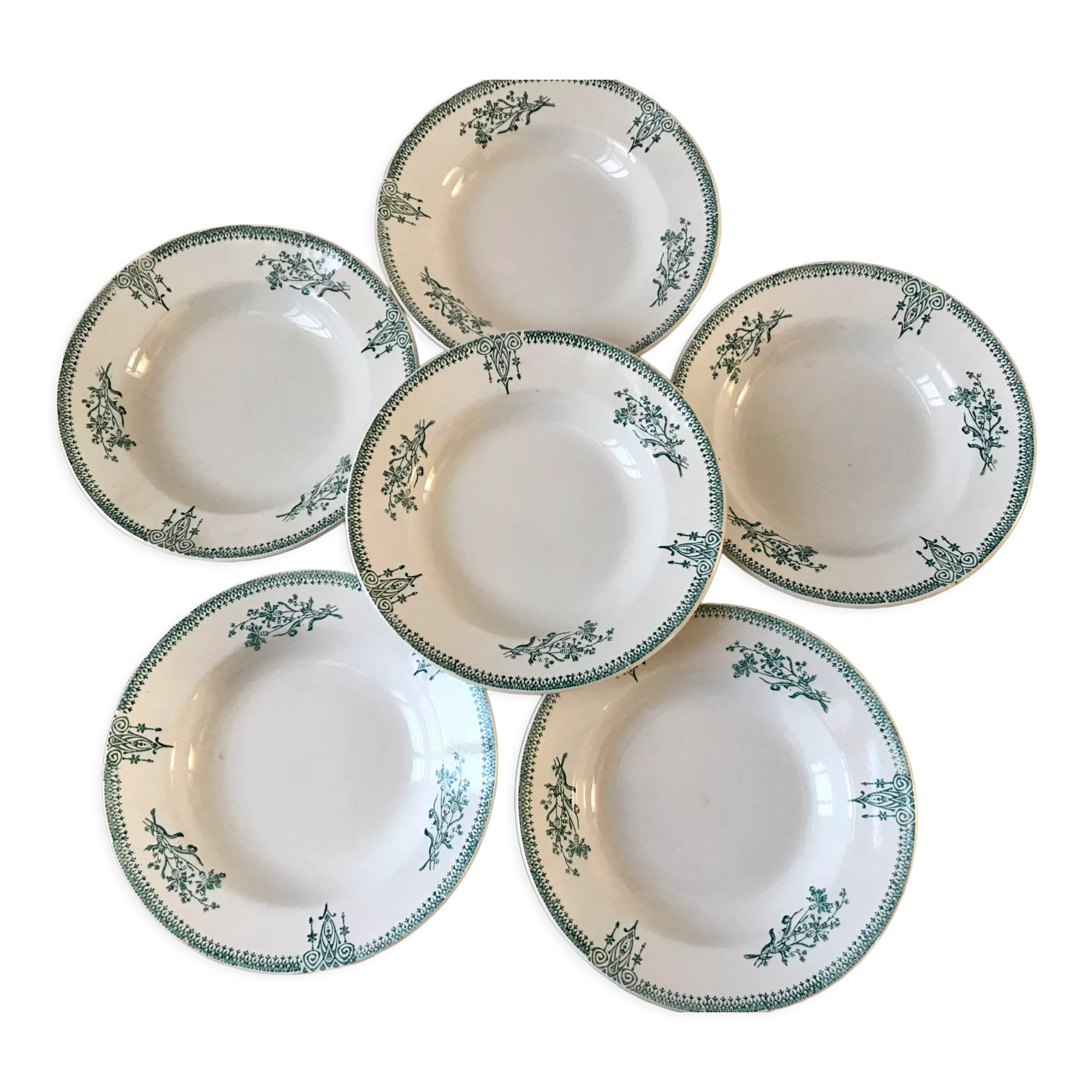 Lot of 6 hollow plates Terre de Fer Saint-Amand late nineteenth