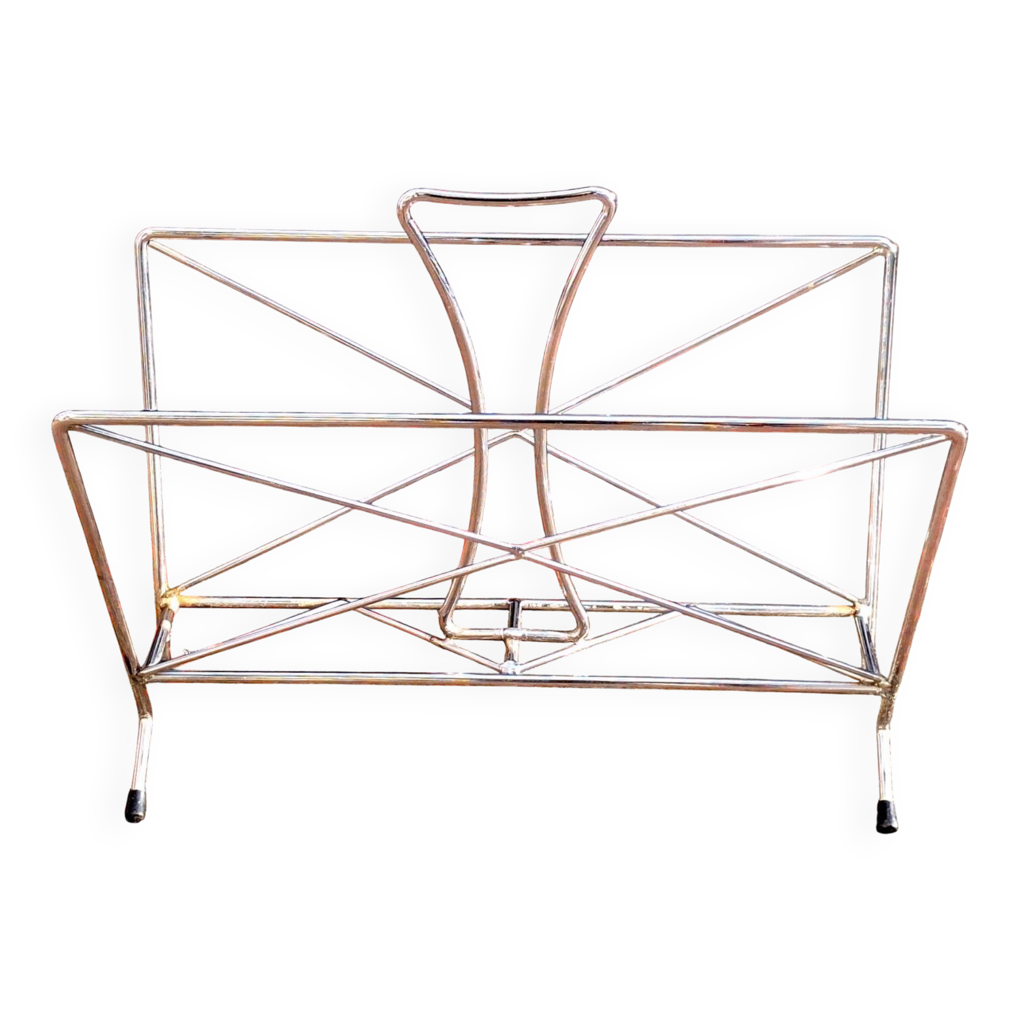 Vintage chrome metal magazine rack