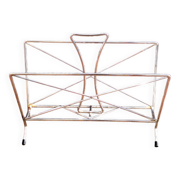 Ancien porte-revues design en métal chromé