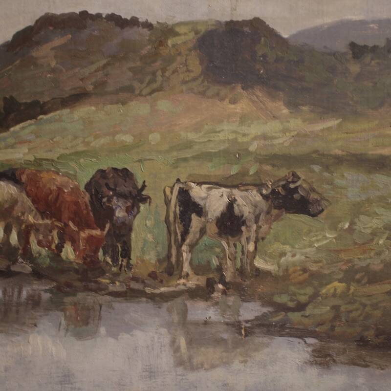 Bucolic landscape painting signed Giron from 20th century