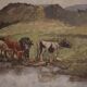Bucolic landscape painting signed Giron from 20th century