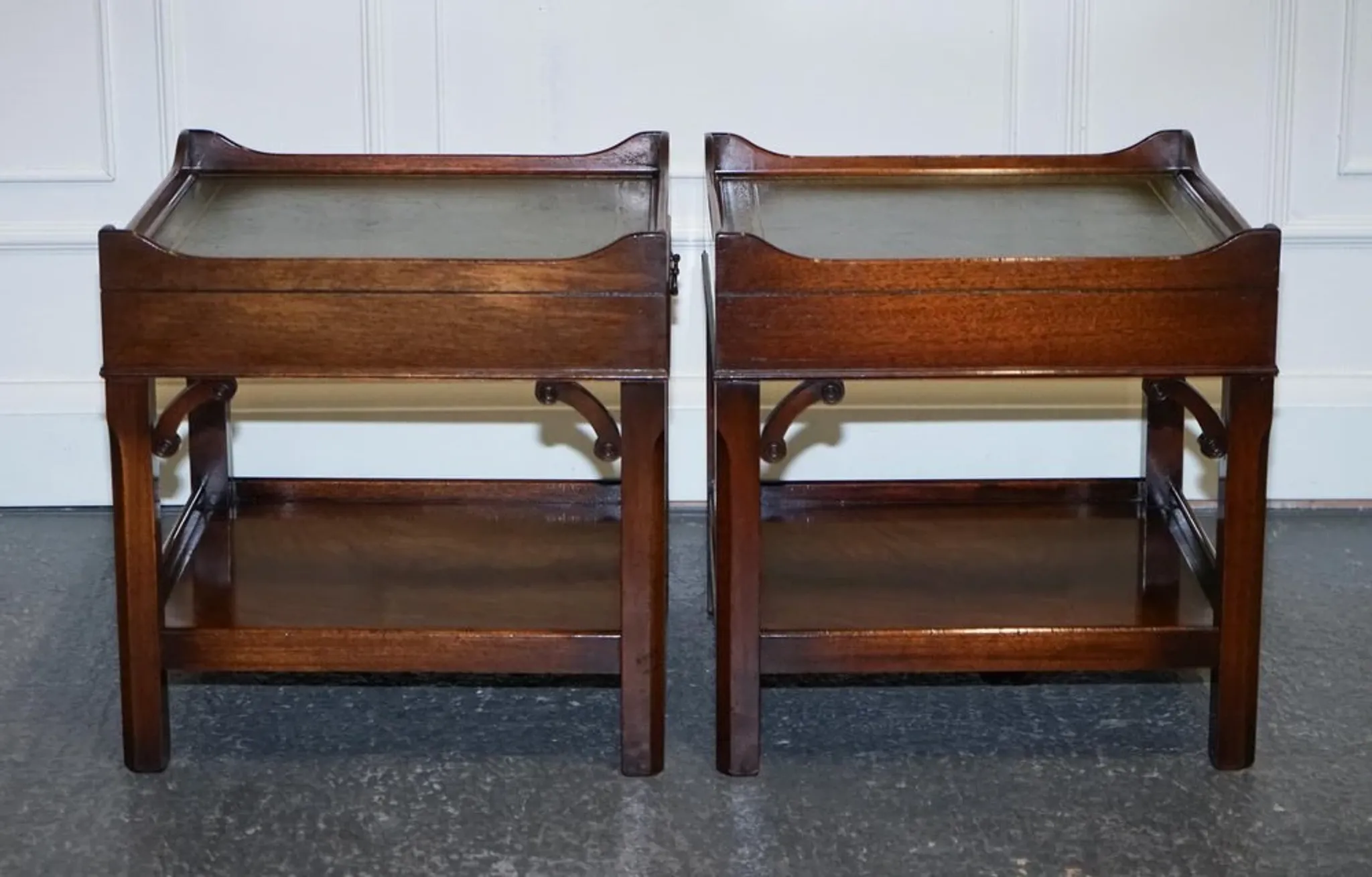 Bedside Tables with Green Leather Top