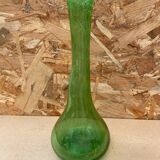 Ancien vase soliflore style biot verre soufflé bullé vert vintage