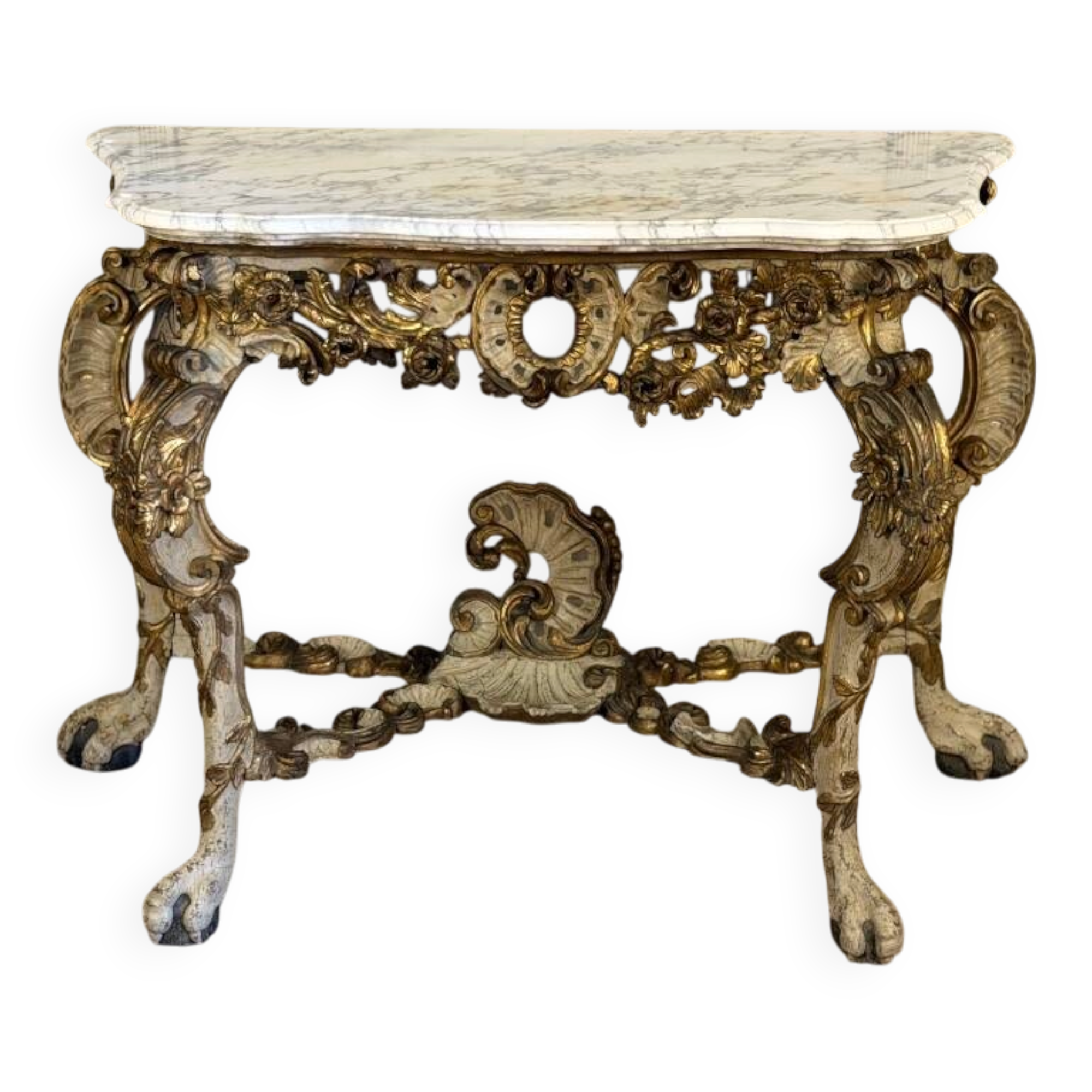 Painted and gilded wooden console, Italy, 18th century.