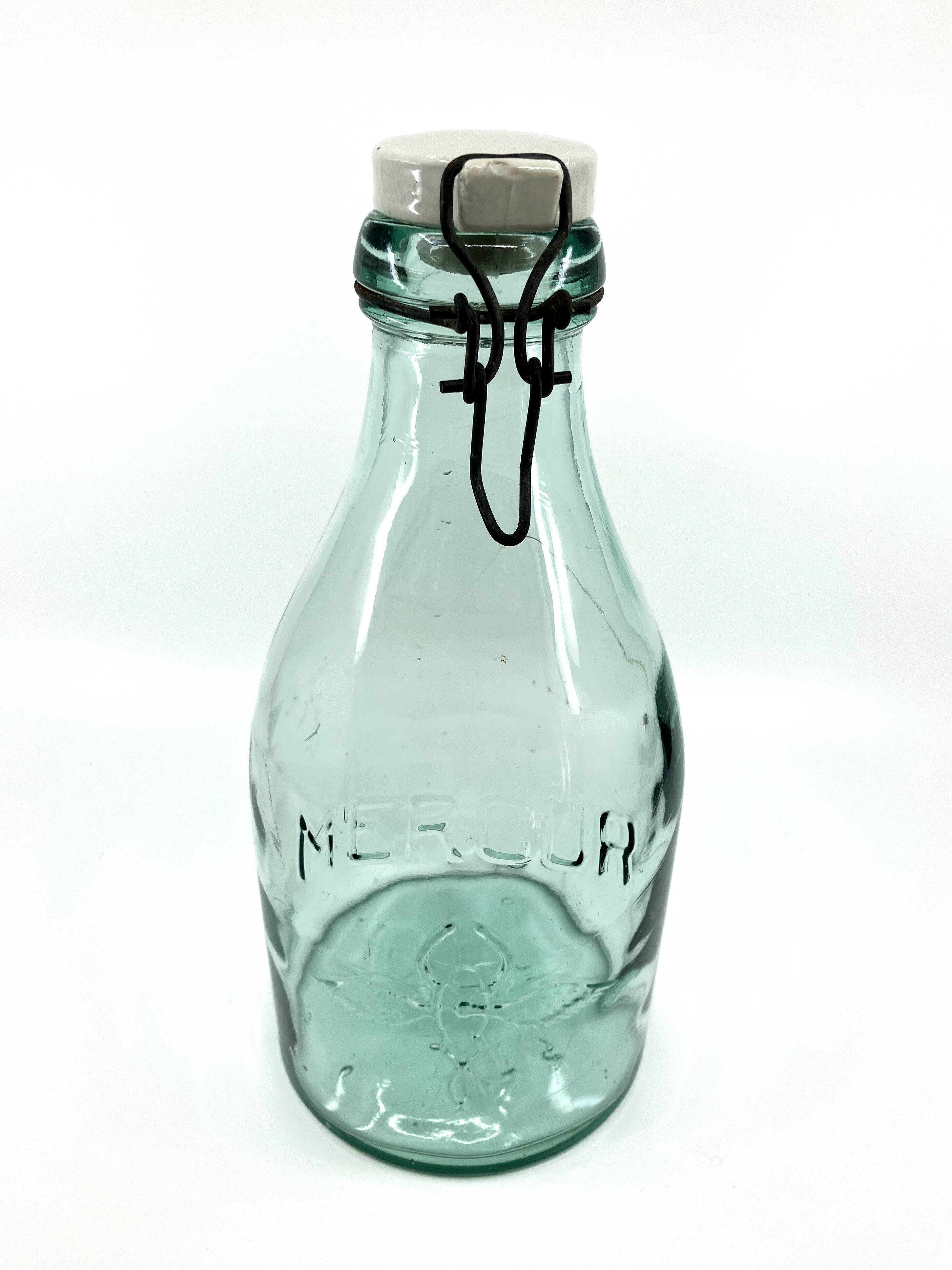 Large "Mercur" glass bottle with ceramic stopper • 2L • 1930
