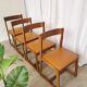 Lot de 4 chaises de salle à manger vintage / design sculptural en bois des années 70, cuir marron