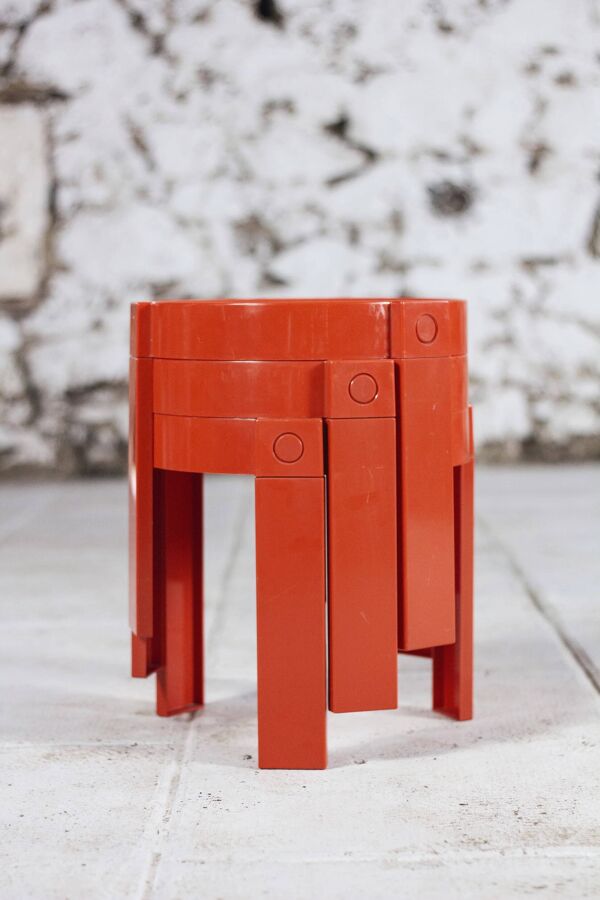 3 tables gigognes en plastique orange par Prisunic, 1970