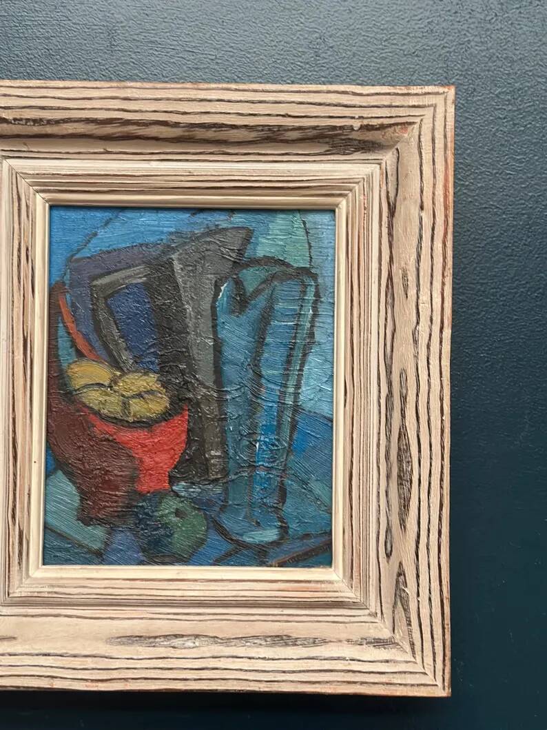 Original Swedish Oil on Panel - 'Still Life with Jugs and Fruits' by Stig Thiderman - Signed - Vintage - Framed