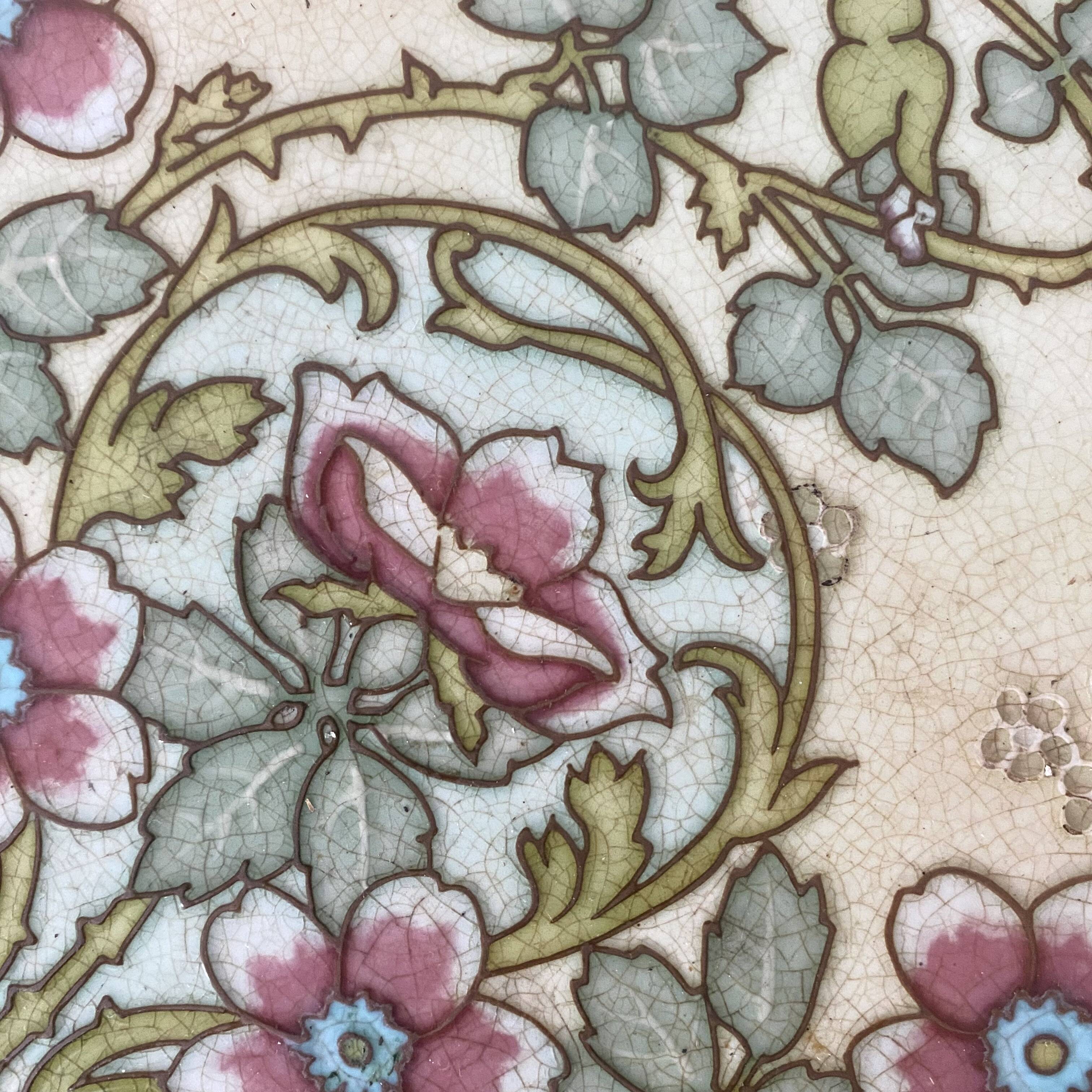 Art Nouveau wood and ceramic trivet