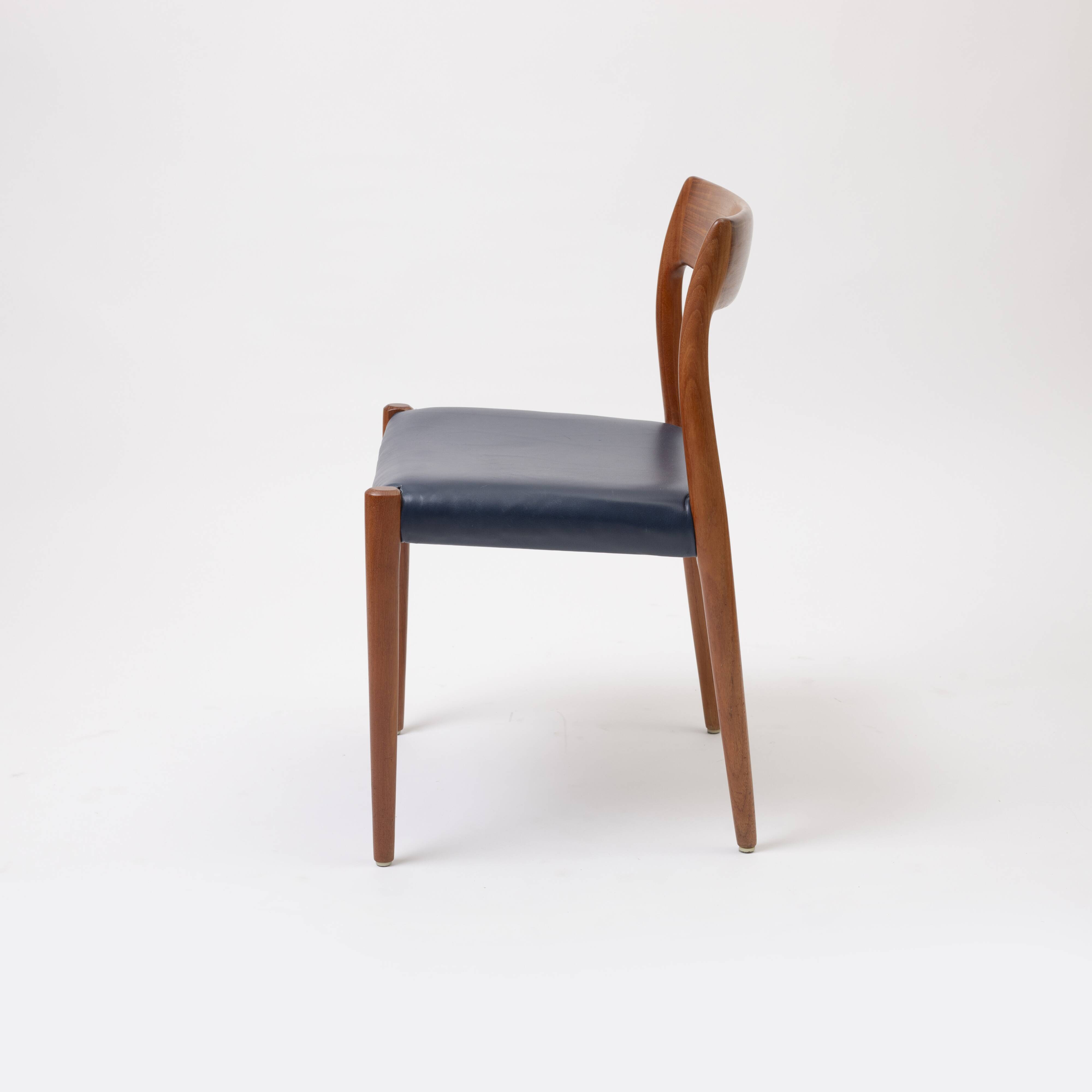 Model 77 Chair in Teak and blue leather by Niels Otto Møller