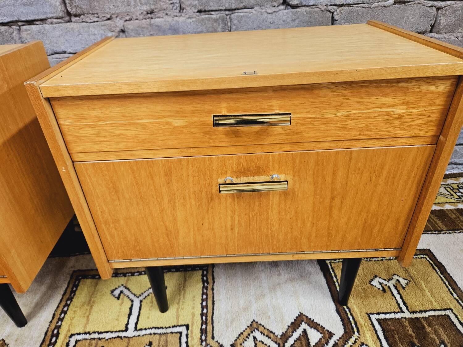Pair of vintage 1970 blond wood bedside tables