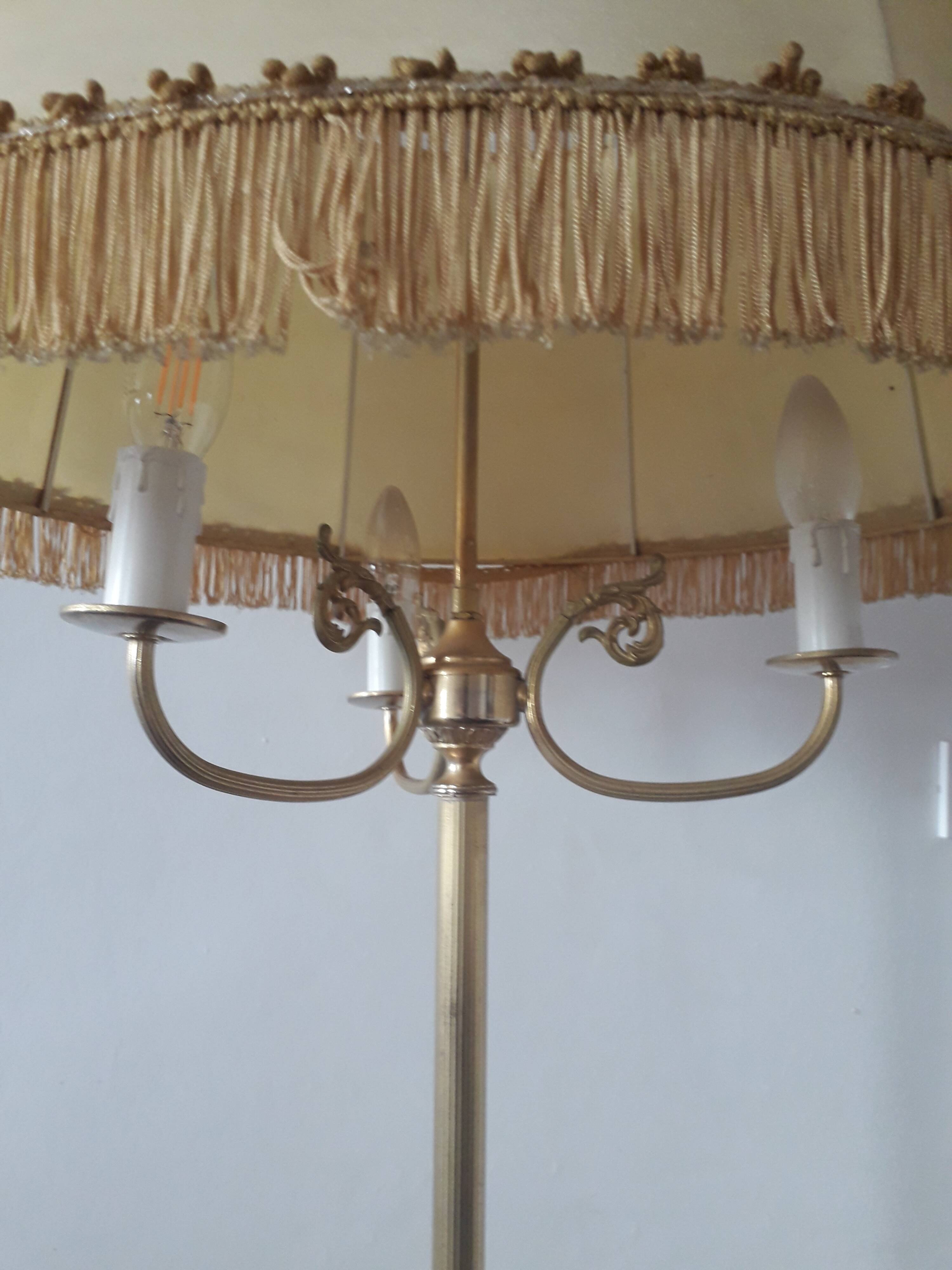 Brass tripod floor lamp - 3 lights Baroque style - 1960