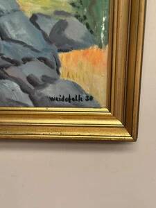 Oil on Canvas “Huts in the Mountains” by Weidofolk, Vintage & Framed