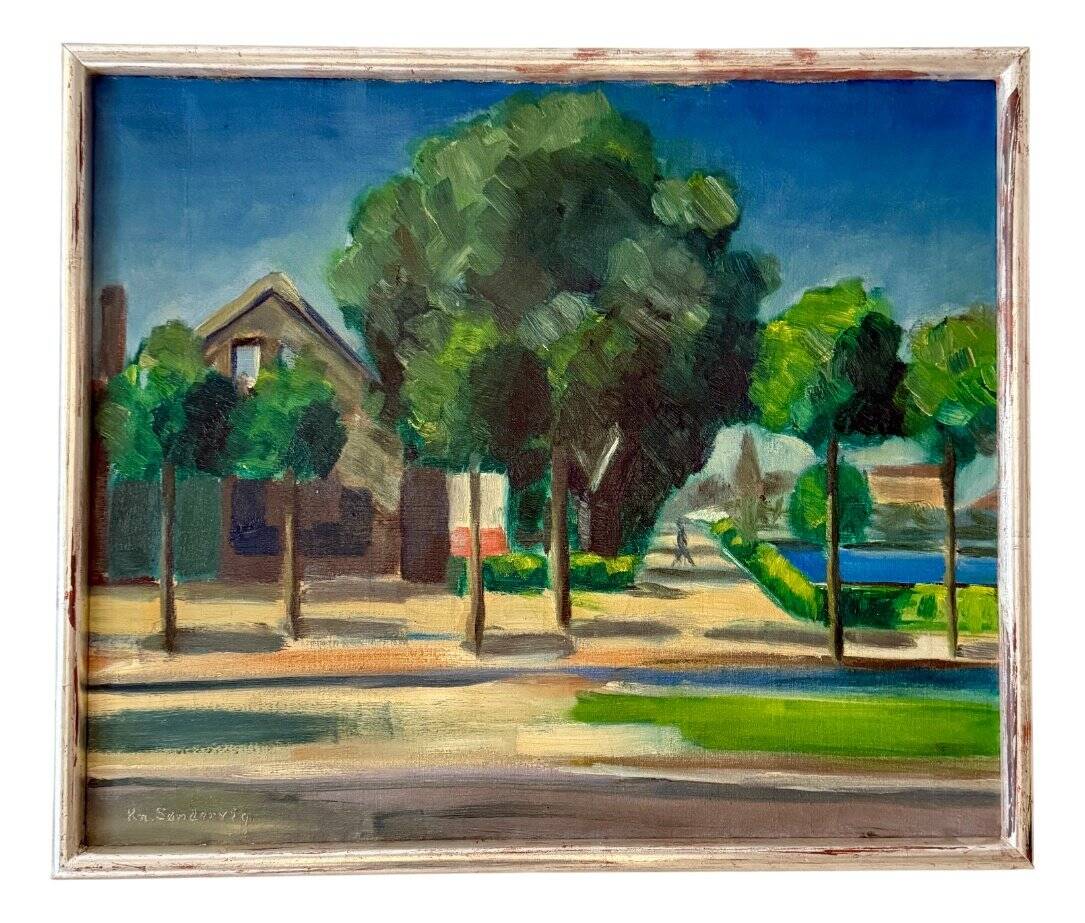Unknown, Village Landscape, 1950, Oil, Framed