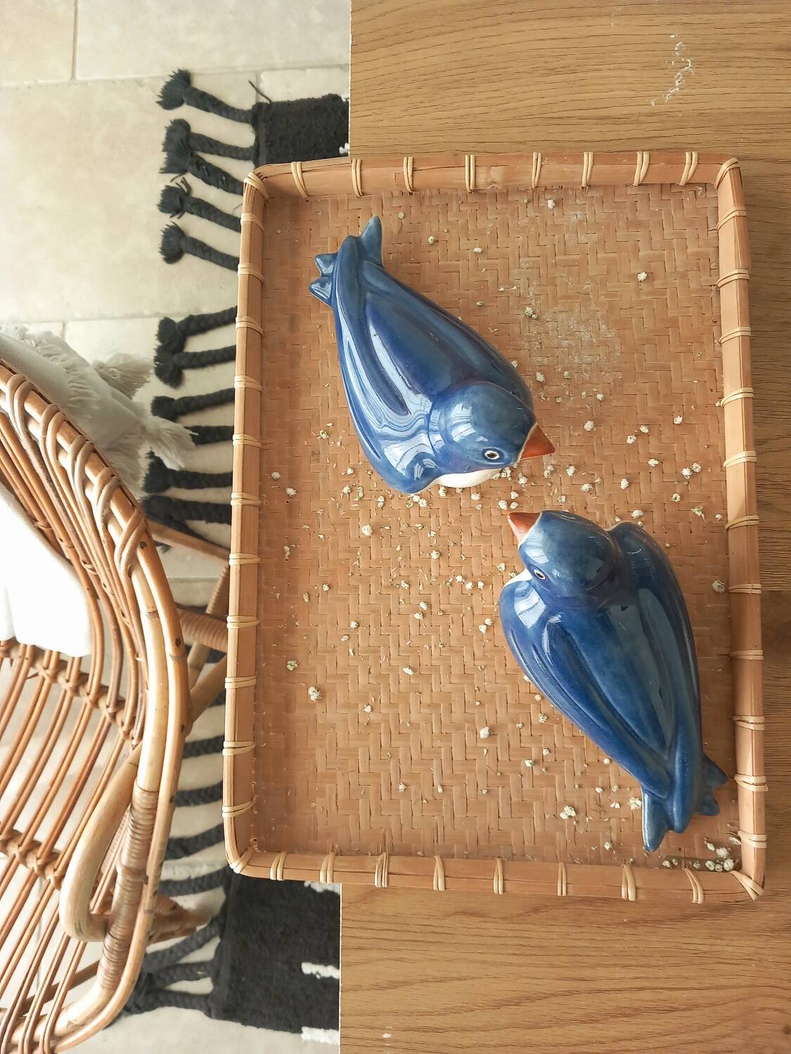 2 oiseaux bleu en Faïence émaillée