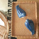 2 oiseaux bleu en Faïence émaillée