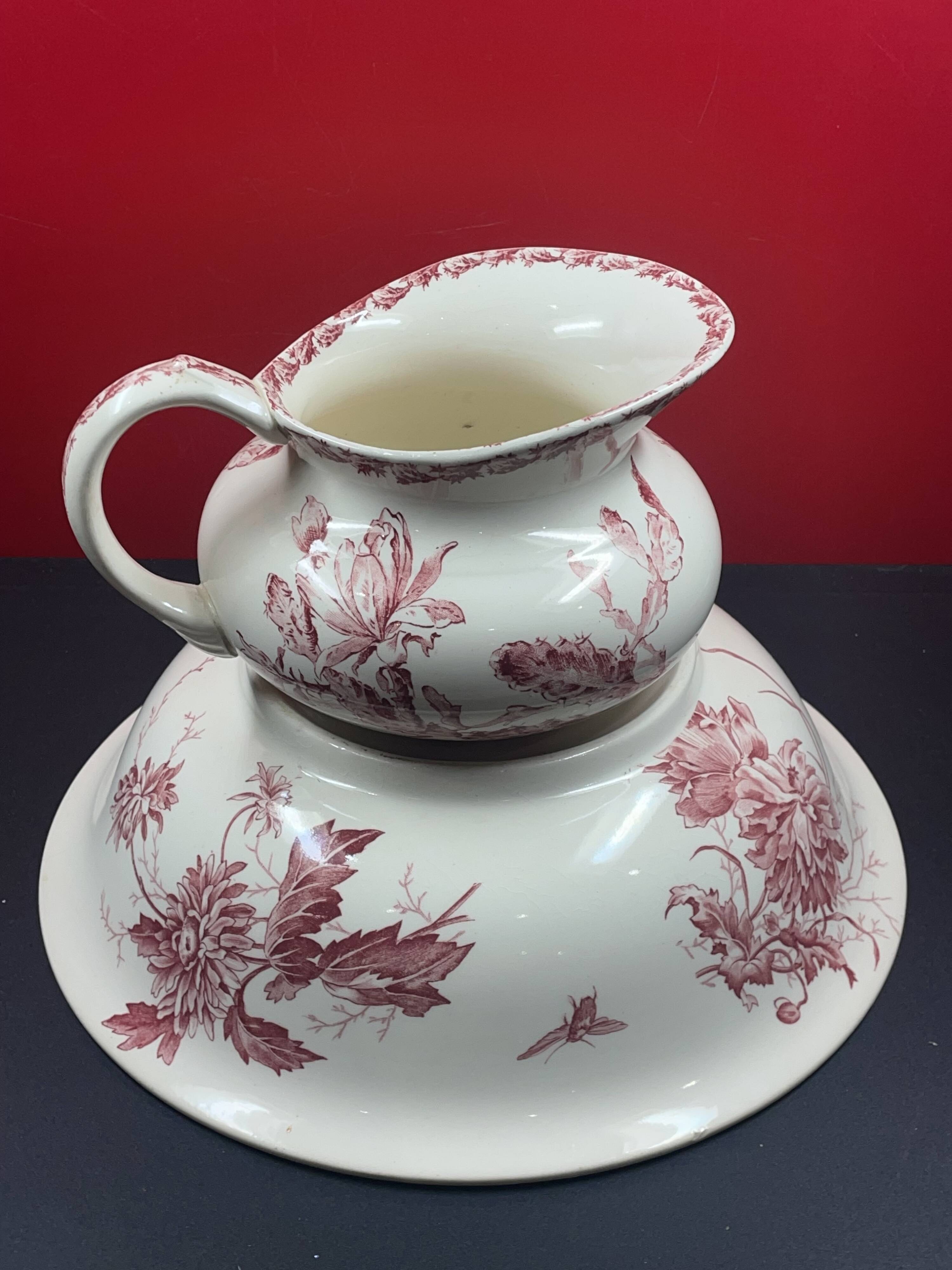 Broc toilet service and bowl in earthenware from gien "varied flowers & cactus