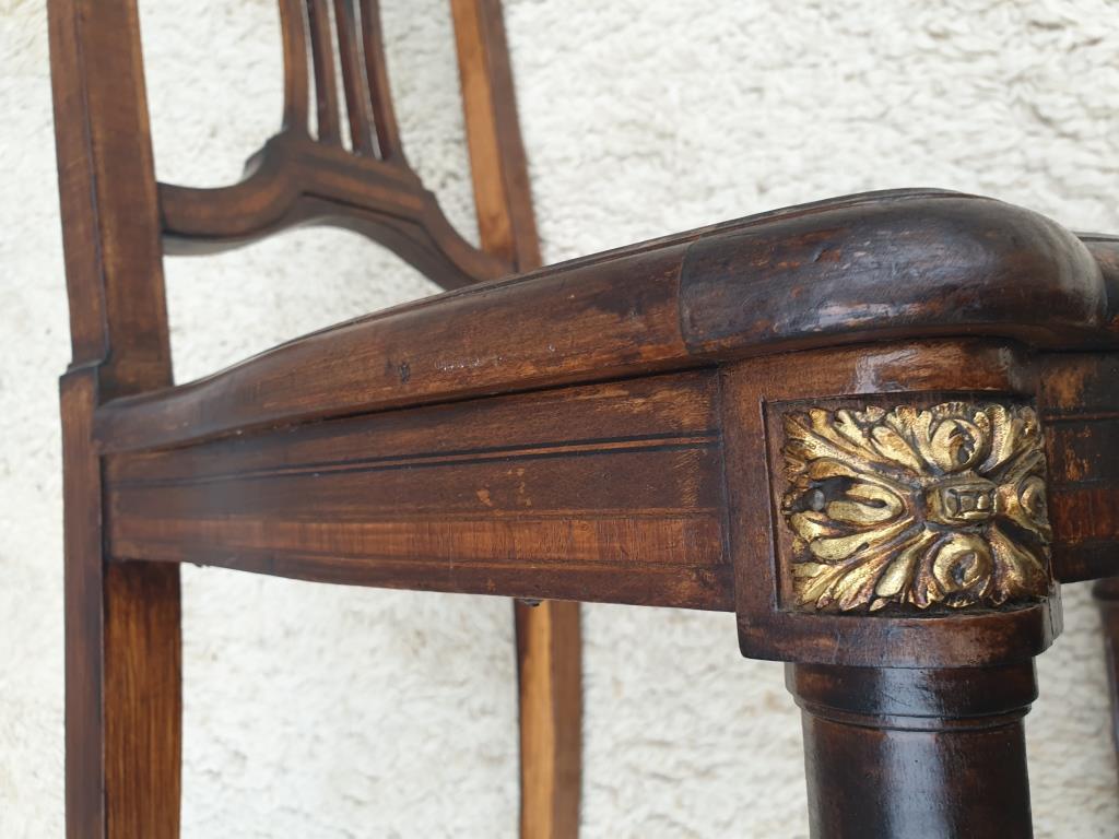 Chair canned 1900 marquetry and bronze louis XVI style