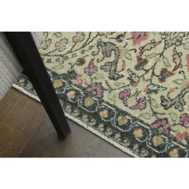 1970s Vintage Turkish Oushak Handmade Wool Cotton Cream Area Rug 165x206