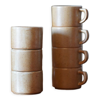 Lot de 7 tasses bistrot vintage en grès