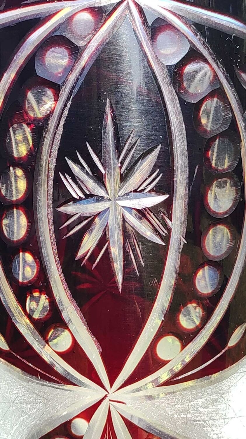 Bohemian/Czech Boho crystal vase, Burgundy red, vintage