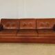 Retro vintage Danish 3 person Svend Skipper sofa in chestnut brown leather