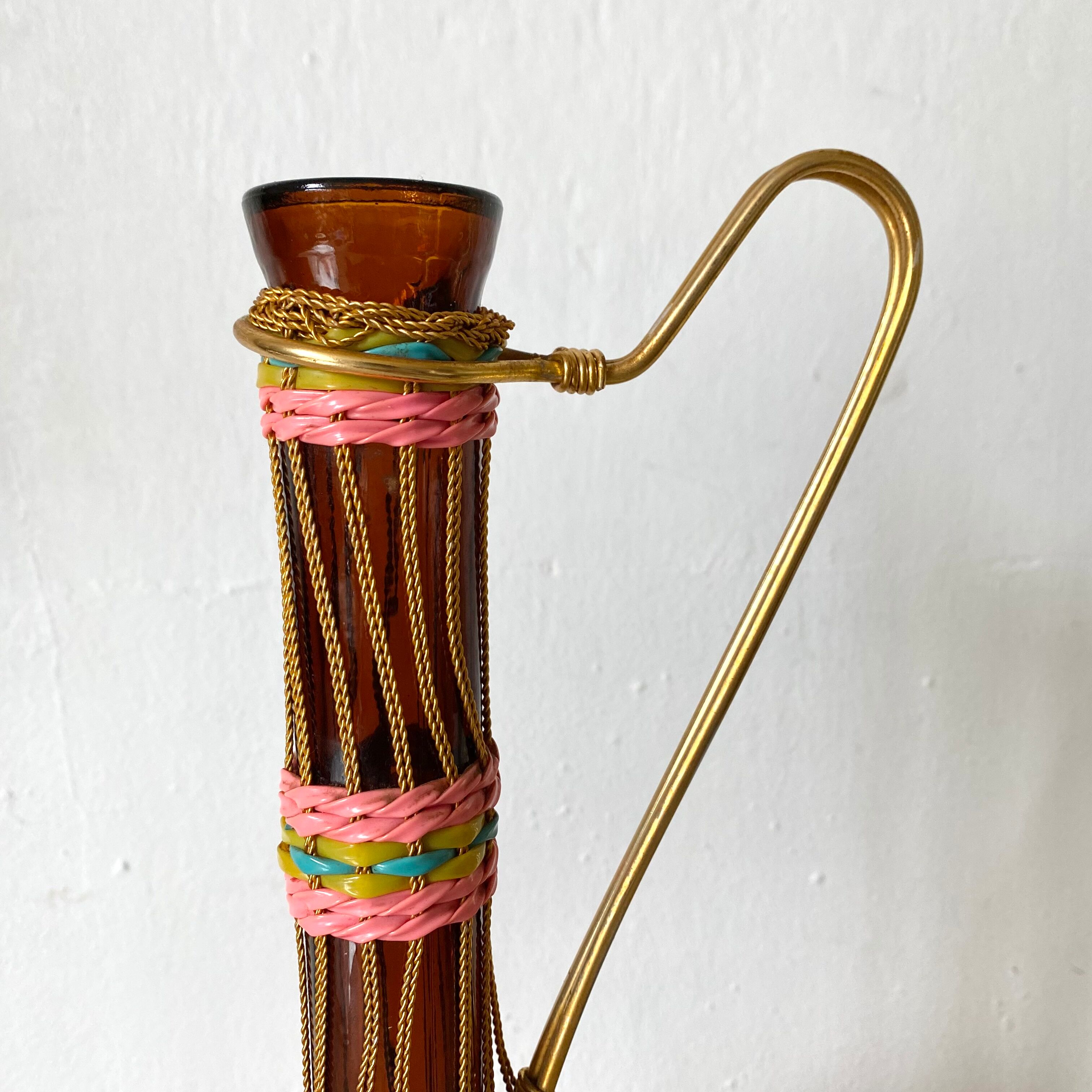 Vintage amber glass bottle scoubidou