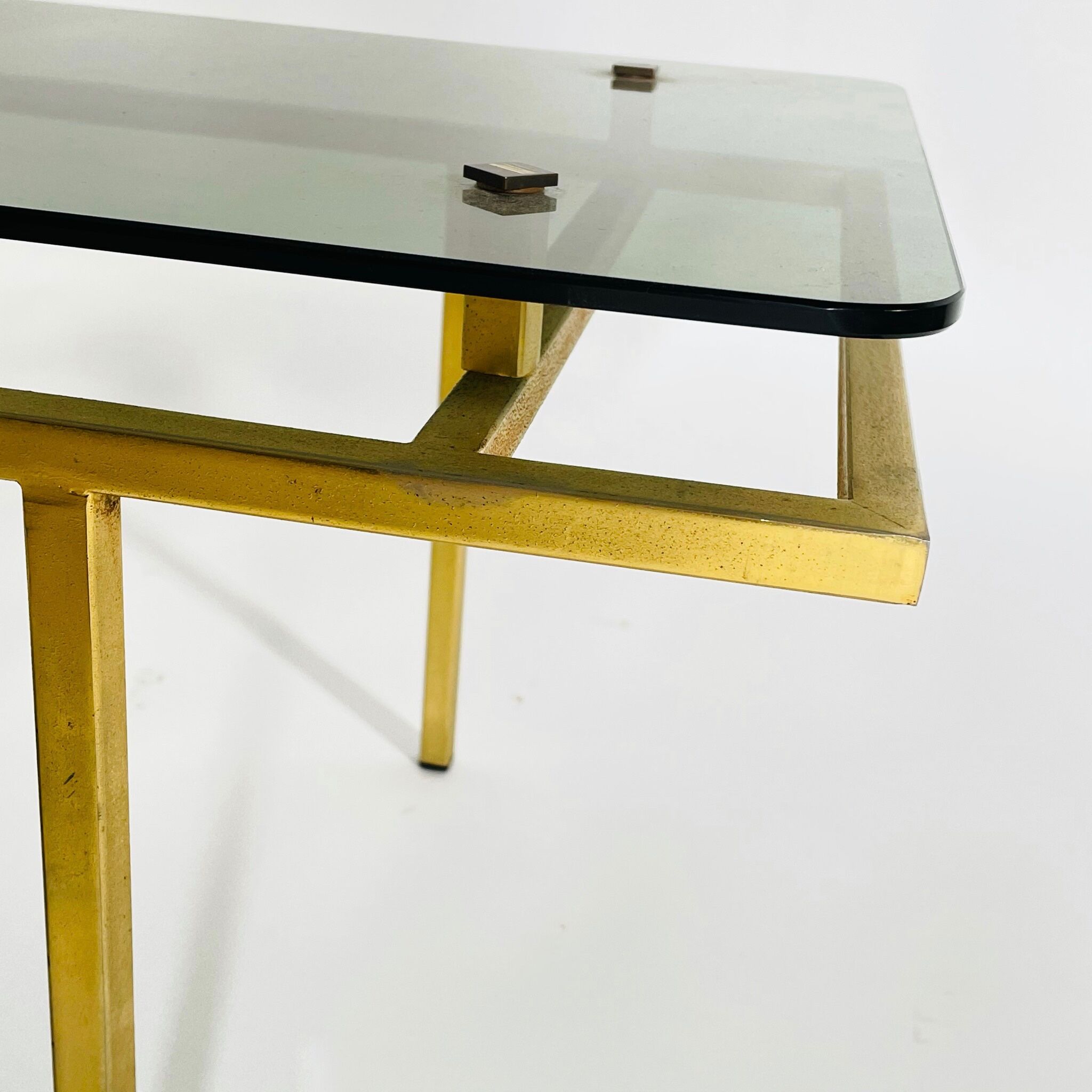 Brass coffee table and smoked glass, France 1960's