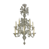 Venetian lustre in Murano glass transparent 10 arms of light on two levels
