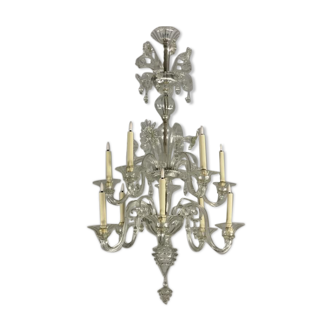 Venetian lustre in Murano glass transparent 10 arms of light on two levels