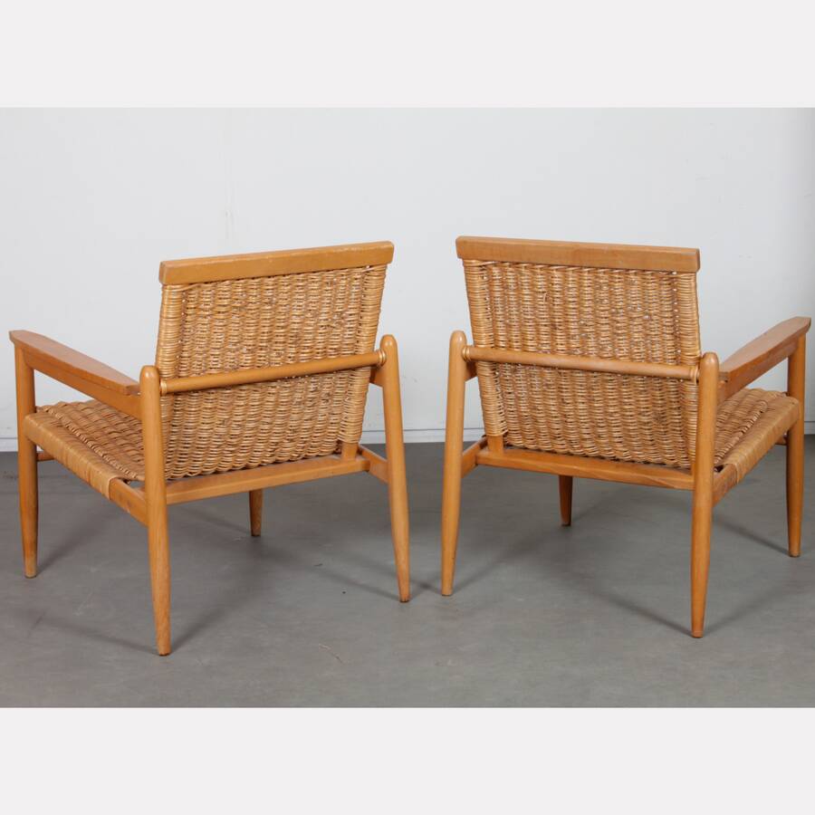 Pair of vintage wicker armchairs produced by Uluv, 1960