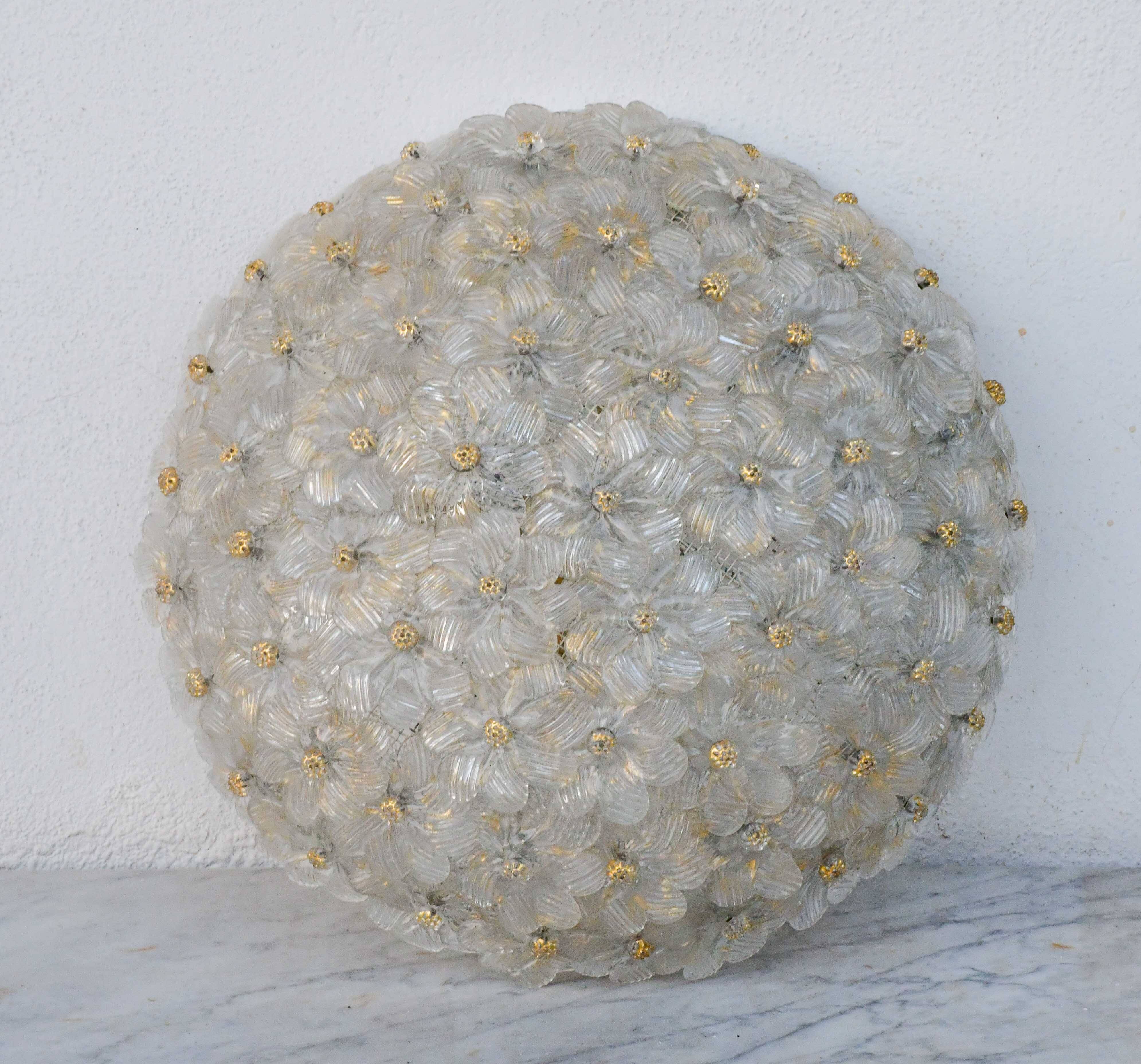 Plafonnier en verre de Murano en forme de fleur par Seguso pour Venini, Italie, années 1960