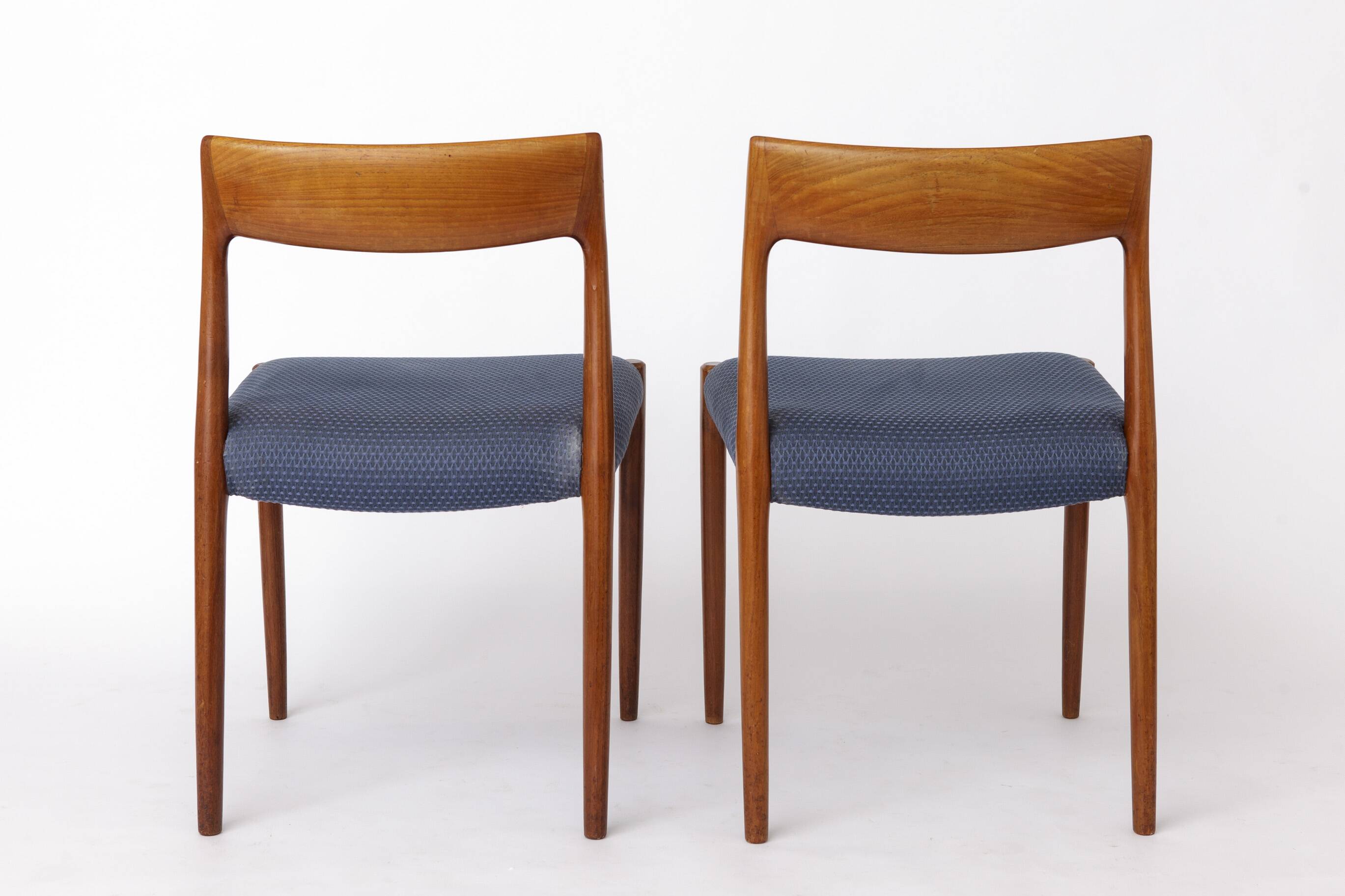 Pair Niels Møller Model 77 Teak Dining Chairs Danish Mid Century 1950s