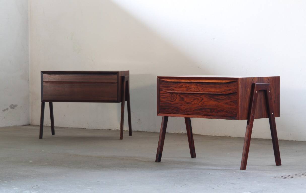 Vintage set of Danish rosewood bedside sewing nests attributed to Erling Torvits, 1960s