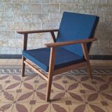 Danish teak lounge chair with sea blue-green  fabric, 1960s