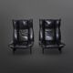 Set of 2 black leather lounge chairs by Peem Oy, Finland 1970s