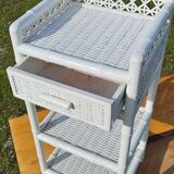 Vintage White Woven Rattan Bedside Table