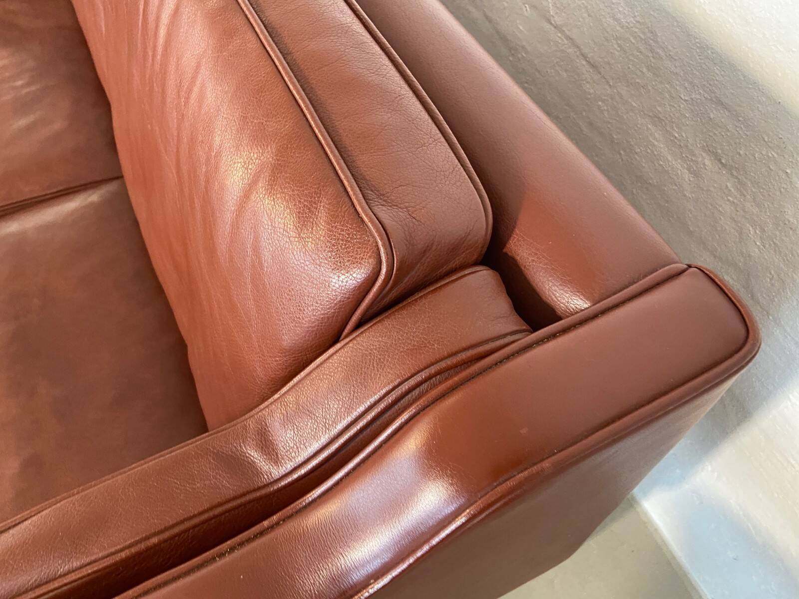 Vintage Danish mid-century Mogens Hansen 3-person cognac leather sofa